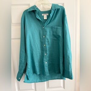 Teal Button-Up Linen Shirt